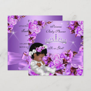 Invitation Fête de naissance Princesse Bébé Fille Violet Rose