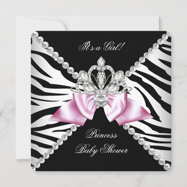 Invitation Fête de naissance Princesse Black Zebra Rose 3 (Devant)