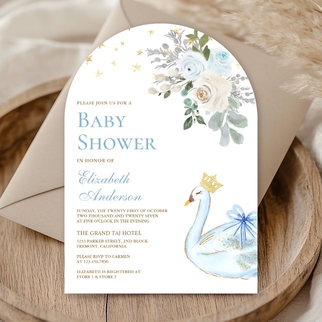 Invitation Fête de naissance Princesse Cygne Floral Bleu Past (Créateur téléchargé)