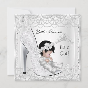 Invitation Fête de naissance Princesse Fille Perle Blanche Ar