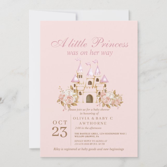 Invitation Fête de Naissance Princesse Rose Pâle (Devant)