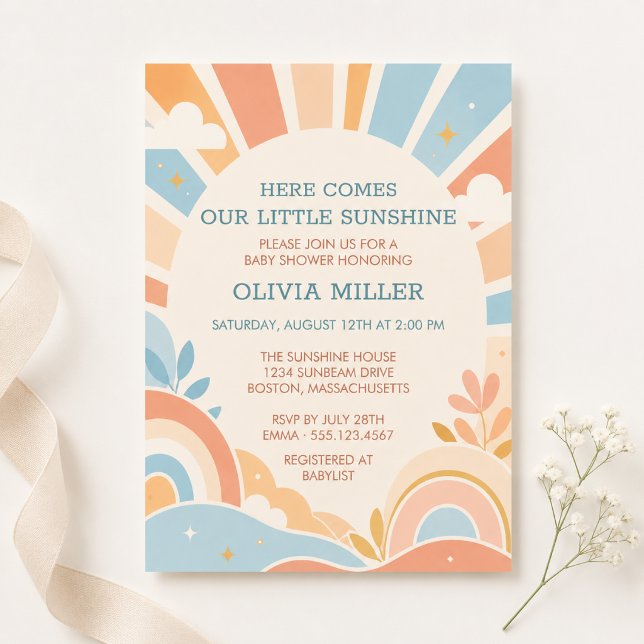 Invitation Fête de naissance Retro Little Sunshine Boy (Créateur téléchargé)