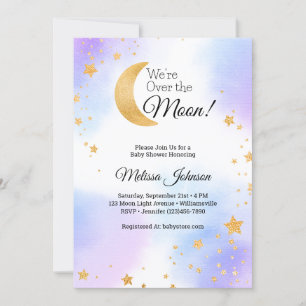 Invitation Fête de Naissance Rose Bleu Mixte Bébé Lune