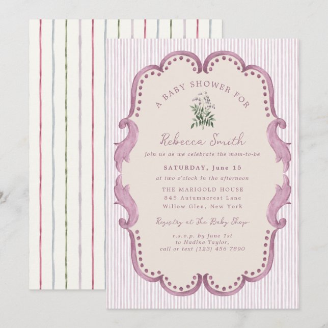 Invitation Fête de Naissance Rose Fille Grandmillennial Chic (Devant / Derrière)