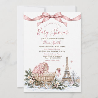 Invitation Fête de naissance Rose Pâle Hiver Parisien