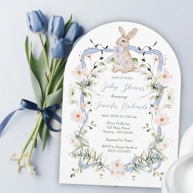 Invitation Fête de Naissance Ruban de Fleur Sauvage de Lapin  (Créateur téléchargé)