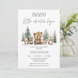 Invitation Fête de naissance Rustique Bois Vert Aventure Comm