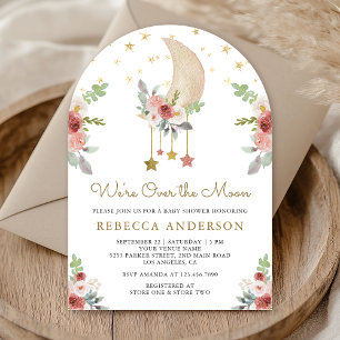 Invitation Fête de naissance Rustique Bourguignon Fleurs Étoi