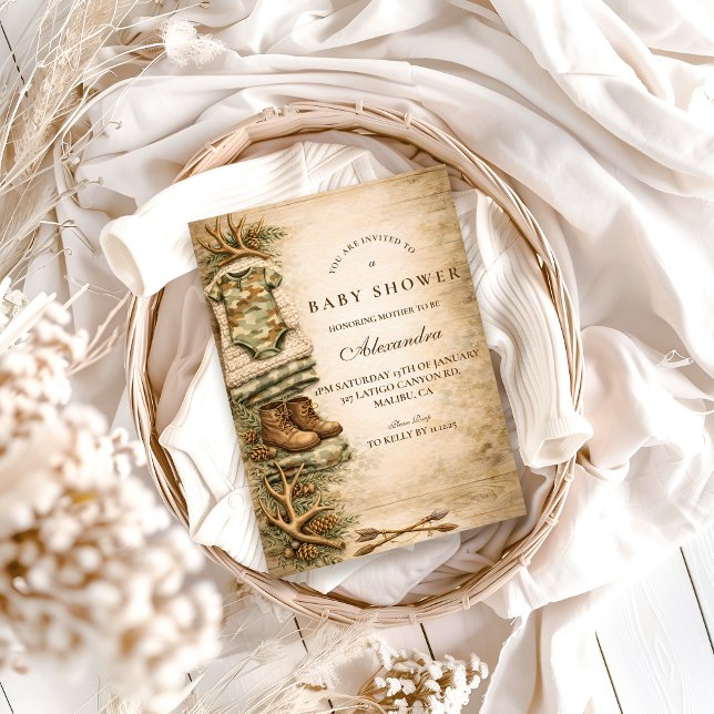 Invitation Fête de Naissance Rustique Little Hunter en Forêt (Créateur téléchargé)