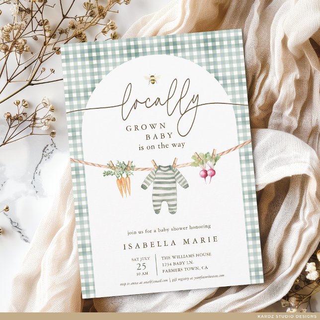 Invitation Fête de Naissance Rustique, Produits Locaux, Mixte (The front of the baby shower invite is shown at 5x7-inch size. Choose paper, + corner style.)