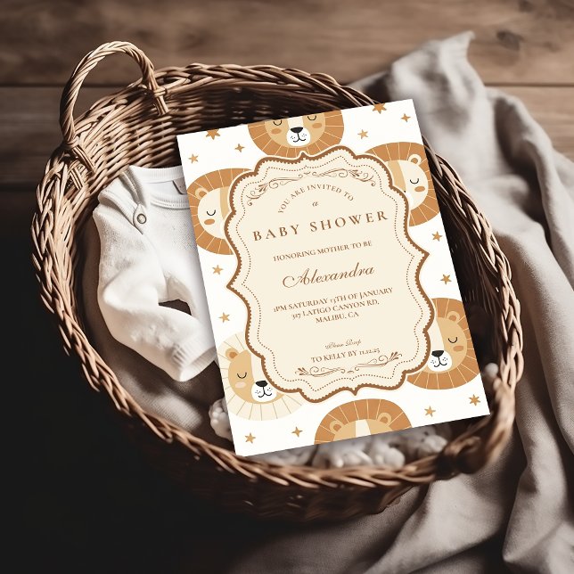Invitation Fête de naissance Safari Lion Neutre Bébé (Créateur téléchargé)