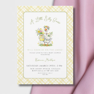 Invitation Fête de Naissance Silly Goose Fleur Vichy Jaune Bé