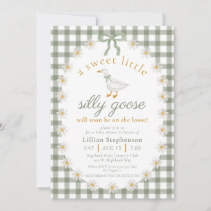 Invitation Fête de naissance Silly Goose Green Bow Daisy Ging