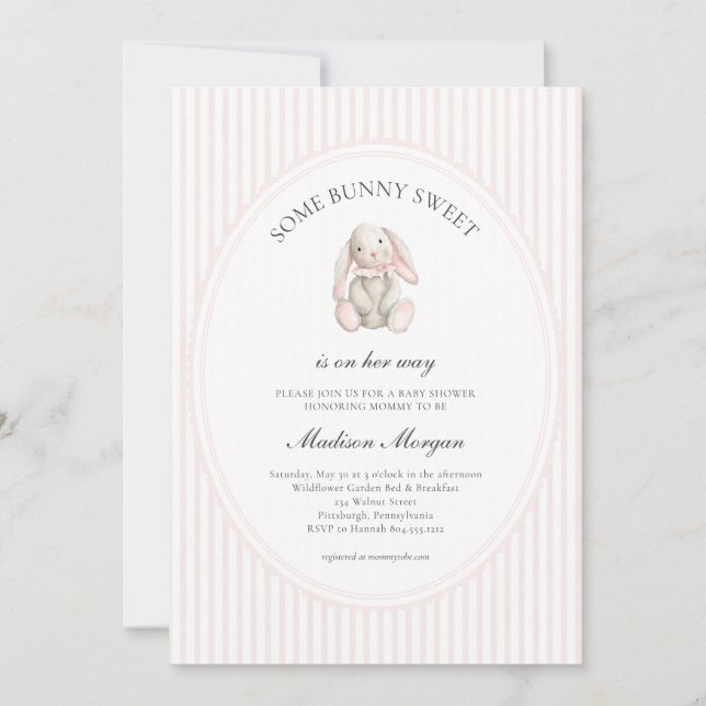 Invitation Fête de naissance Some Bunny Sweet Rose pour Bébé  (Devant)