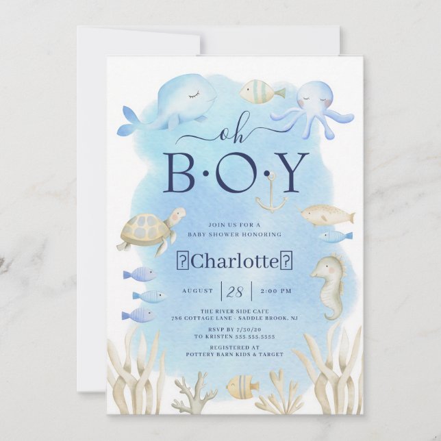 Invitation Fête de Naissance Sous l'Océan pour Garçon (Devant)