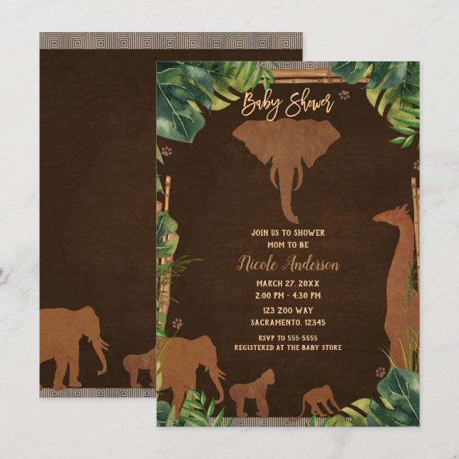 Invitation Fête de naissance sur le thème des animaux de la j (Devant / Derrière)