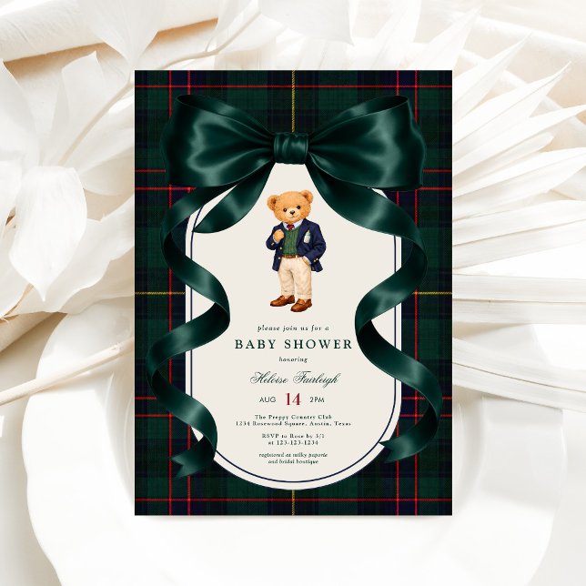Invitation Fête de naissance Teddy Bear Polo Élégant (Créateur téléchargé)