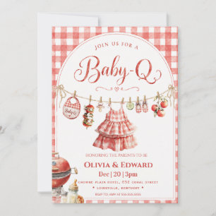 Invitation Fête de naissance tenue de fil à linge à carreaux