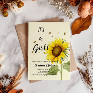 Invitation Fête de Naissance Tournesol Aquarelle avec Papillo