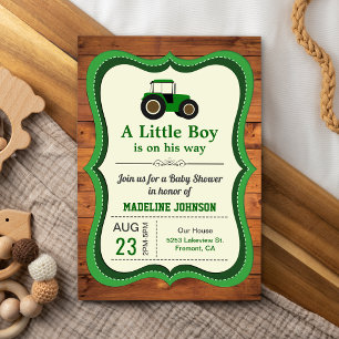 Invitation Fête de naissance Tracteur de ferme en bois rustiq