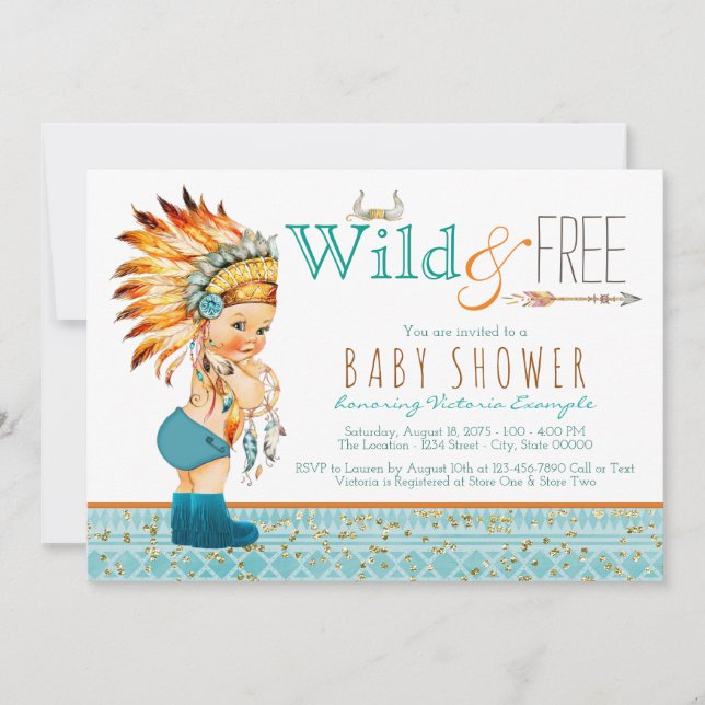 Invitation Fête de naissance Tribal Boho Sauvage et Libre pou (Devant)