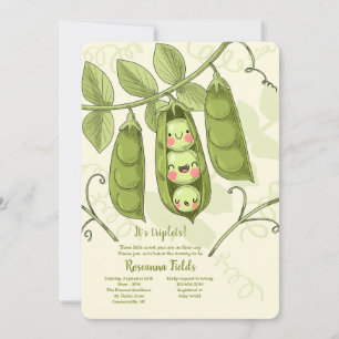 Invitation Fête de Naissance Trois Petits Pois dans une Cosse