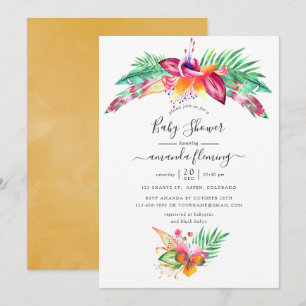 Invitation Fête de naissance tropicale d'été à l'aquarelle