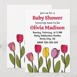 Invitation Fête de naissance Tulipe Floral Coloré Tulipe