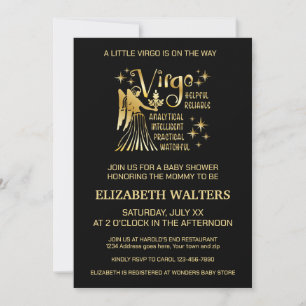 Invitation Fête de naissance Vierge Or et Noir Zodiaque Bébé