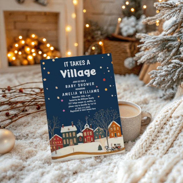Invitation Fête de Naissance Village de Noël Cozy (Créateur téléchargé)