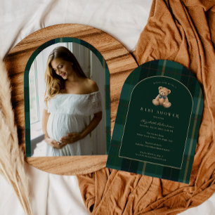 Invitation Fête de naissance Vintage Teddy Bear Plaid Polo