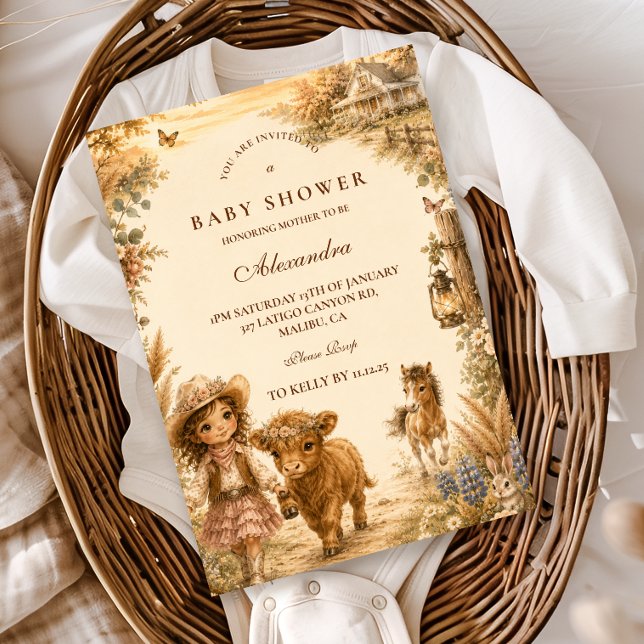 Invitation Fête de naissance Western Boho pour fille (Créateur téléchargé)