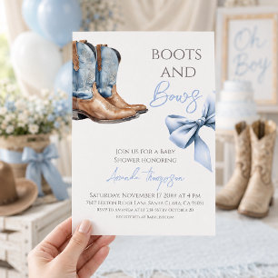 Invitation Fête de naissance Western Boy Boots and Bows Bleu