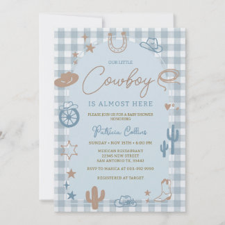 Invitation Fête de naissance Western Little Cowboy à carreaux