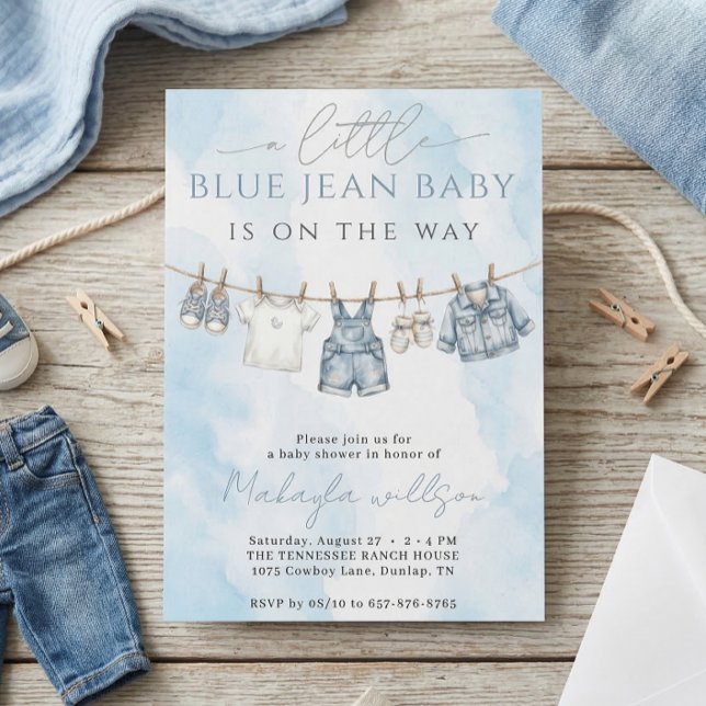 Invitation Fête de naissance Western Rustique en Denim de Jea (Créateur téléchargé)