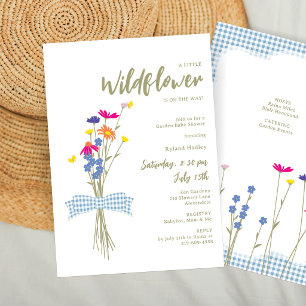 Invitation Fête de naissance Wildflowers Bébé Ruban Gingham