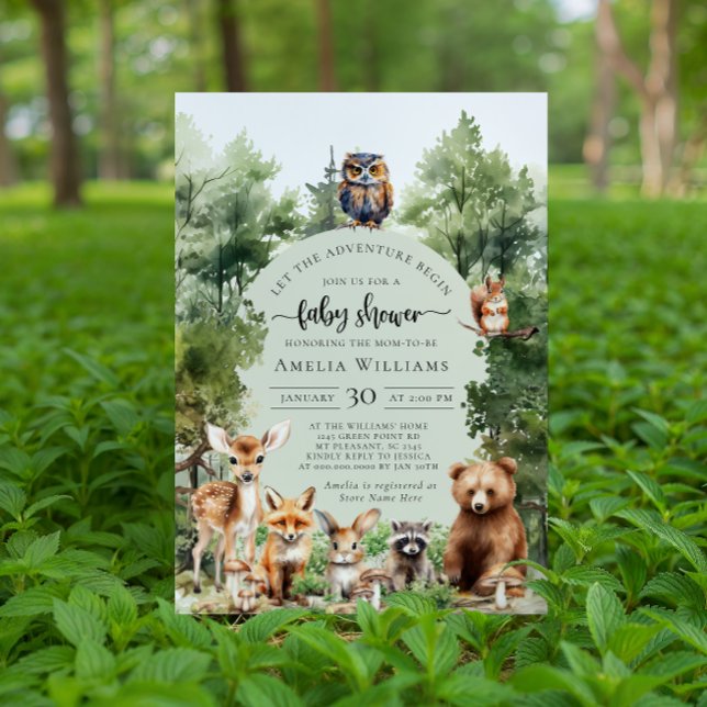Invitation Fête de naissance Woodland : que l'aventure commen (Créateur téléchargé)