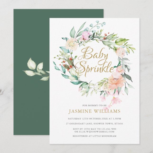 Invitation Fête de naissance Woodland Roses Gold Script (Devant / Derrière)