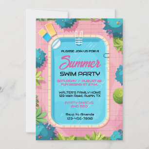 Invitation Fête de natation colorée d'été