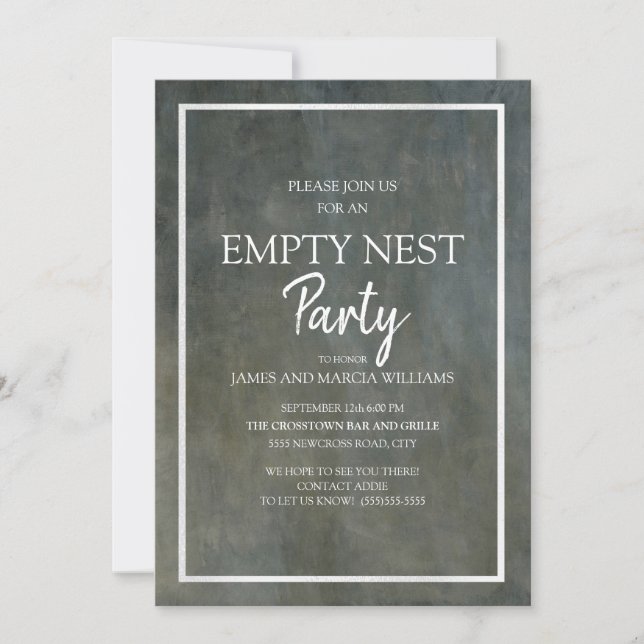 Invitation Fête de nid vide avec texte gris et argenté à l'as (Devant)