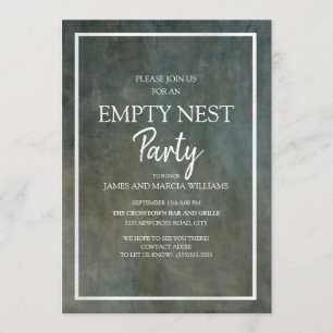 Invitation Fête de nid vide avec texte gris et argenté à l'as