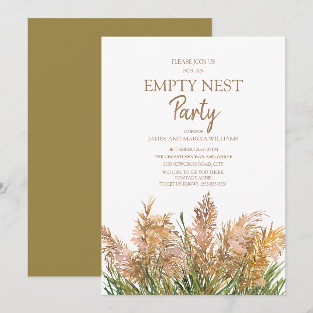 Invitation Fête de nid vide Herbe des Pampas marron Vert Blan (Devant / Derrière)