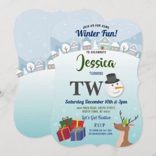 Invitation Fête de Noël 2 Anniversaire Père Noël Snowman DEUX