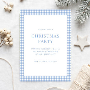 Invitation Fête de Noël à carreaux bleus