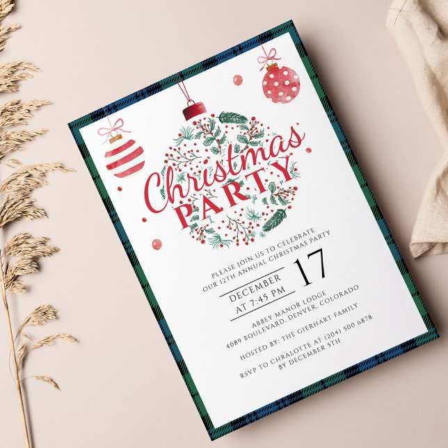Invitation Fête de Noël à Carreaux Campagnard Tartan Campbell (Plaid Rustic Clan Campbell Tartan Christmas Party Invitation)