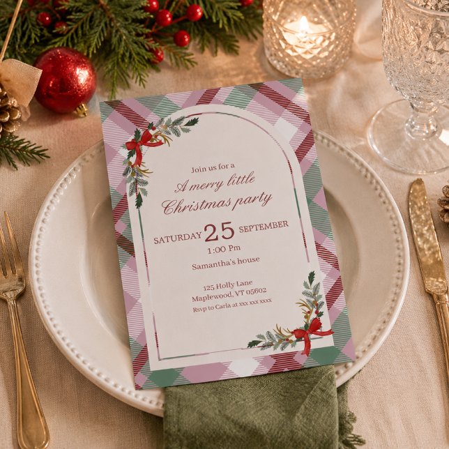 Invitation Fête de Noël à carreaux pastel doux (Créateur téléchargé)