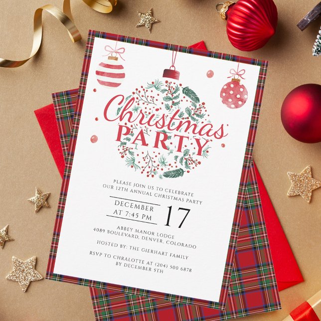 Invitation Fête de Noël à Carreaux Rustique Tartan Stewart (Rustic Plaid Christmas Tartan Stewart Party Invitation)
