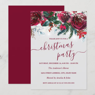 Invitation Fête de Noël à fleurs rouges à l'aquarelle