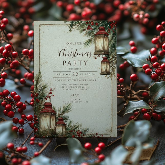 Invitation Fête de Noël à la Lanterne Rustique (Créateur téléchargé)