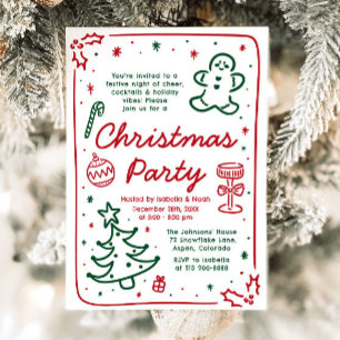 Invitation Fête de Noël à la main dessinée